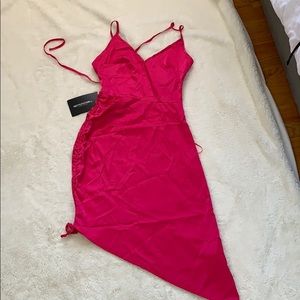 Strappy satin Magenta dress -Prettylittlethings.